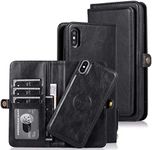 Cavor for iPhone X Wallet Case,for iPhone Xs Wallet Case,2 in 1 Magnetic Detachable Case Leather Flip Cover with Stand Feature & Card Slots & Wristlet Strap (5.8")-Black