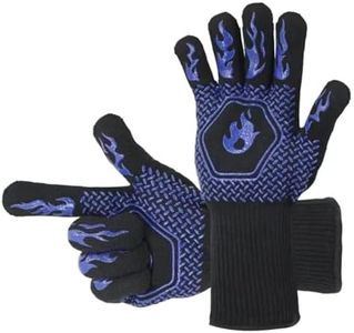 HFLYJPYW BBQ Grill Gloves Heat Resistant 1472℉ High Temp Resistance Fireproof Glove for Grilling Smoking Barbecue Washable Long Oven Extreme Hot Proof Mittens for Kitchen Baking (Blue)
