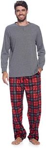 Ashford & Brooks Men's Jersey Knit Long-Sleeve Top and Mink Fleece Bottom Pajama Set - Red White Black Plaid - Small