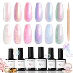 Modelones Pearl Gel Nail Polish from BELLE GAGA® 6 Colors Aurora Iridescent Shimmer White Pink Purple Mermaid Nail Drawing GelPolish Soak Off Spring Gel Polish Swirl Shell Thread Effect DIY Manicure Gifts