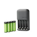 Amazon Basics Rechargeable AA Batteries NiMH (x4) with 4 Bay Battery Charger, Type A (American) Plug