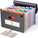 ABC life Accordian File Organizer 13 Pockets, Expanding File Folder/Portable A4 Letter Size Filling Box, Expandable Desktop Accordion Folder, Plastic Paper Document Coupon Organizer with Colored Labels