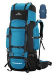 TRAWOC TRAILMASTER 80L Rucksack Bag for Men & Women, Large Water Resistant Trekking Hiking Bag Travel Backpack, Sky Blue, 3 Year Warranty