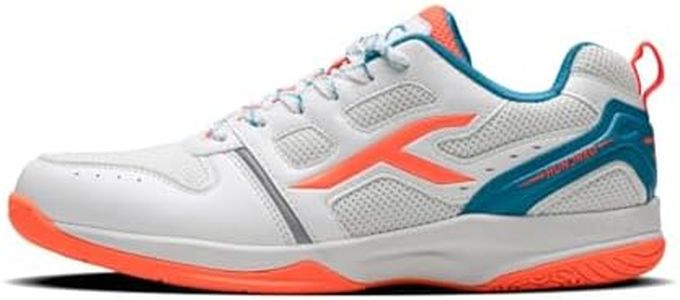 Hundred Blast Non Marking Badminton Shoes | Also Perfect for Squash, Table Tennis, Volleyball, Basketball & Indoor Sports | Lightweight & Durable (White/Turquoise/Orange, UK10 / US11 / EU44)