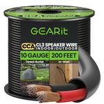 GearIT 10/2 Speaker Wire (200 Feet) 10 Gauge (Copper Clad Aluminum) - Outdoor Direct Burial in Ground/in Wall / CL3 CL2 Rated / 2 Conductors - CCA, Black 200ft