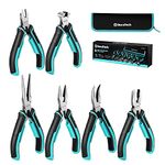 DURATECH Mini Pliers Set, 6PCS Jewelry Pliers Set, CRV Construction, Includes Needle Nose, Diagonal, Long Nose, Bent Nose, End Cutting and Linesman Pliers, for Making Crafts, Repairing Electronic