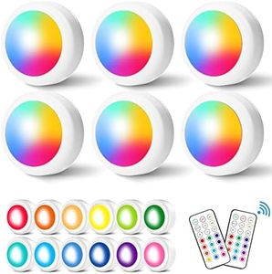 Czemo Luces LED Armario a Pilas Inalambrica, Luces LED Cocina Bajo Mueble Luces Nocturnas con 13 Colores, Luz Regulable, Mando a Distancia, Luces para Gabinetes LED, Vitrinas, Escalera, 6 Piezas