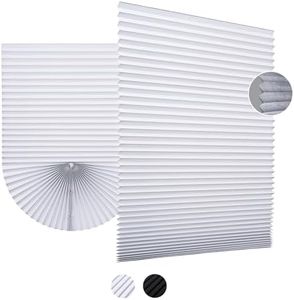 UrMoon Adhesive Temporary Pleated Shades 6 Packs Blackout Paper Pleated Blinds No Drill No Tools Cordless Shades for Indoor Cut to Size Window Blinds Shades for Home, 35.43" W X 70.86" H, White