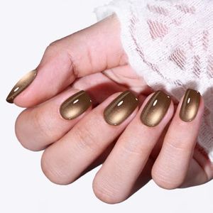 Modelones Brown Cat Eye Press on Nails Short Square Fall Fake Nails