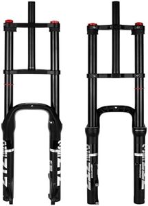ZTZ 20/26 inch 4.0 Fat Tire Bike Air Suspension Fork - 180mm Travel, 135mm Hub Spacing, QR 9mm, Double Crown Shock Absorber Fork for MTB Fat Snow Beach E-Bike (Black Fat Tire Fork, 26 inch)