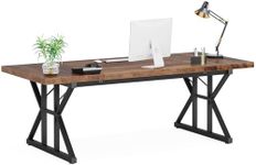 LITTLE TREE 70.8-Inch Office Desk, Wooden Executive Office Desk, Modern Work Desk, Large Farmhouse Writing Table Computer Desk for Home, Brown-Black