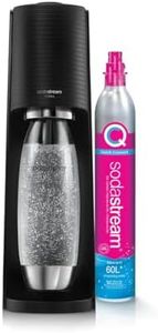 sodastream Terra - Macchina per acqua frizzante e soda, confezione da 1 bottiglia, 1 L, finitura in acciaio inossidabile, compatibile con lavastoviglie + 1 ricarica di gas da 60 l, colore: nero, nero