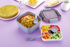 Clazkit Salad Lunch Box Container with Cutlery and Sauce Container with 5 Compartment Bento Style Tray Leak Proof Lunch Box for Food Snack Salad Home Office 1400ml-Piegon, Plastic, Green