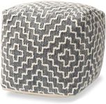 Baxton Studio Benjamin Bohemian Grey and Ivory Cotton Blend Pouf Ottoman
