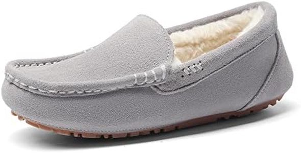 DREAM PAIRS Women's Fuzzy House Slippers Cozy Faux Fur Micro Suede Moccasins Slip on Loafer Shoes for Indoor and Outdoor,Size 5,Light/Grey,AUZY-01