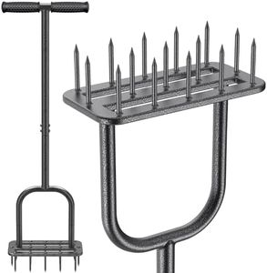 BeneLabel Lawn Aerator Spike, Manual Lawn Aerator, Heavy Duty Gardena Aerator, Grass Hand Scarifier with Long Handle, Floor Aerating Tool, 15 Spikes with Non-Slip T-Handle for Lawn Care, Black