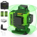 Huepar 4x360 Laser Level Self-Leveling 16 Lines Green Beam 4D Cross Line Tiling Floor Laser Tool-2 x 360 Horizontal & 2 x 360 Vertical Laser Lines with Two Li-ion Batteries and Hard Carry Case-LS04CG