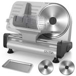 OSTBA Electric Meat Slicer with 200W DC Motor, 2 Removable 8.7” Stainless Steel Blades, Adjustable Thickness 0–15mm, Food Tray & Hand Grip, Deli Food Slicer for Meat, Cheese, Bread, Vegetables