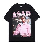 Men's ASAP Rocky T-Shirt Hip Hop Fun Black Graphic Tee Rapper Fashion Cool Graphics Unisex Short Sleeve Top for Teen Adult, Black-8541, X-Large