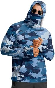 Hooded Sun Shirts for Men - Fishing Hoodies for Men with Hood & Face Mask & Thumb Hole Camouflage Print Long Sleeve UV Protection Shirt Men Breathable Rash Guard Shirt - Hiking,Fishing,Camping,Travel
