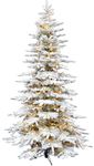 Fraser Hill Farm 9-Ft. Pre-Lit Mountain Pine Snow Flocked Artificial Christmas Tree with Stand, Tall & Foldable Heavily Flocked Christmas Tree with Realistic Foliage & White Incandescent Smart Lights