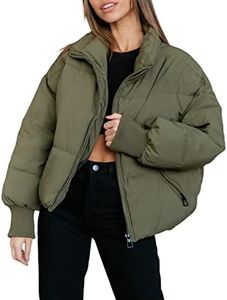UANEO Puffer Jacket Womens Oversized Cropped Puffy Quilted Winter Jackets Coat (ArmyGreen-L)