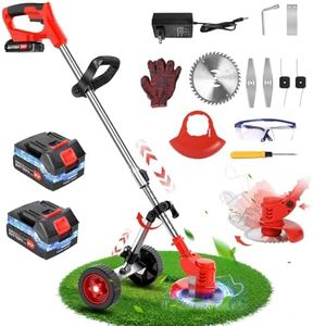 21V Cordless Grass Trimmer Weed Wacker, 3-in-1 String Trimmer Lawn Edger, Electric Weed Eater 2 Batteries & 1 Metal Blades & 5 Plastic Blades for Yard Garden Adjustable Height Weed Eater Tool (650W)