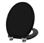 Angel Shield Wooden Toilet Seat with Adjustable Soft Close Hinges Antibacterial Molded Wood Toilet Seat Quick Release Removable Lid for Easy Cleaning and Assembly (Black)