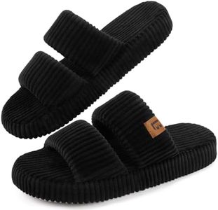 LongBay Slippers for Women Memory Foam Open Toe Slip On Bedroom Comfy House Shoes with Dual-Strap Black, 11-12