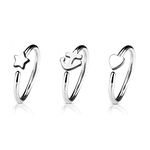 BodyJewelryOnline Pack of 3 Nose & Cartilage 20G Hoop Ring with Charm Anodized Surgical Steel (Silver IP)