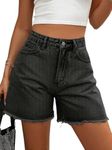 MakeMeChic Women's High Waist Jean Shorts Casual Raw Hem Straight Leg Summer Denim Shorts Black Small