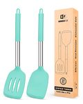 Pack of 2 Silicone Slotted Spatula,Non Stick Solid Kitchen Turner, High Heat Resistant BPA Free Cooking Utensils for Fish, Eggs, Pancakes (Green)