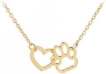 COLORFUL BLING Dog Cat Paw Print Pet Footprint Necklace for Women Double Hollow Cute love Charm Creative Doggy Puppy Cat Animal Forever Love Heart Pendant Necklace Jewelry for Pet Lover