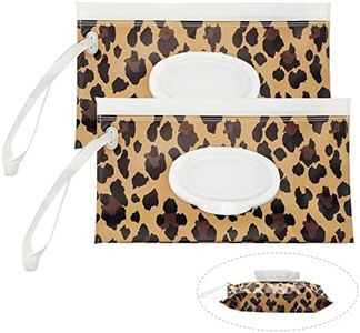 2 Pack Portable Baby Wipes Dispenser Holder Set, Leopard Print Refillable Baby Wipes Container, Wipe Holder, Reusable Travel Wet Wipe Pouch for Diaper Bag Lightweight Travel Wipes Dispenser Cases