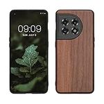 kwmobile Real Wood Case Compatible with OnePlus 11 Case - Hard Wooden Cover w/TPU Bumper - Dark Brown