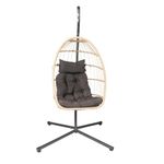 OHS Hanging Egg Chair Outdoor, Rattan Swing Egg Chair with Stand Garden Patio Furniture Indoor Relaxing Comfy Swing Chair Cushion Included, Natural Beige