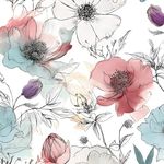 Floral Peel and Stick Wallpaper, Watercolor Flowers Contact Paper 17.5" x 393.7",Large Blooming Flower Botanical Wall Paper Self Adhesive Removable for Shelves Cabinet Table Decor- White,Blue,Pink