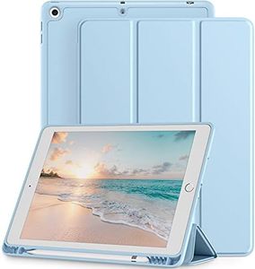 Mastten Case Compatible with iPad 9th/8th/7th Generation Case, for iPad 10.2 Inch Case with Pencil Holder, TPU Smart Stand Back Case Cover for iPad Case 2021/2020/2019, Auto Wake/Sleep, Sky Blue