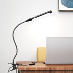 Orlian Desk Lamp Clip on LED Desk Lamp 3 Color Modes 14 Brightness Dimmable Table Lamp Metal Clip 360° Adjustable Gooseneck Portable Reading Lamp for Home Office College Dorm, Black