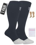 360 Relief 1 Pair Plus Size Compression Socks for Women & Men - Open Toe Graduated Compression Stockings, Flight Socks, Running, Nurses, Maternity, Pregnancy, 4XL, Black + Laundry Bag