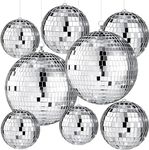 The Decor Affair 8 Pcs Silver Disco Balls Set with Reflective Enchantment and Hanging Rings - Elevate Your Stage, Club, Ballroom, Dance Hall, Wedding, and Prom Decor (3'', 4'', 6 Inch).