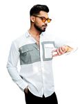 IndoPrimo Men's Casual Double Pocket Stylish Shirt Full Sleeve (in, Alpha, XL, White Grey)