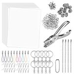 Rainmae 181pcs Heat Shrink Plastic Sheets Pack,Shrinky Art Crafts Set Include 25 PCS Blank Shrinky Art Film Paper with 155pcs Keychains Accessories for DIY Ornaments or Creative Craft