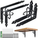 HZSOOCH 4PCS Wall Shelves Bracket 8inch Heavy Duty Decorative Shelf Brackets Metal Bracket 200 x 125mm Wrought Iron Bracket Fixing Bracket with Screw for Wall Shelf Bedroom Furniture Decorative, Black