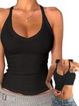 Danysu Tank Tops for Women Built in Bra Ladies Summer Tops Skims Ribbed Tank Top Black S