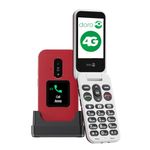 DORO Phone - Doro Leva E30 - 4G Flip Phone for Seniors - 2.8" Display, External Display, High Contrast Buttons, Clear Sound, Camera - Doro Secure Button - Includes Charging Station - Red/White