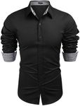 COOFANDY Mens Slim Fit Dress Shirts Long Sleeve Casual Button Down Shirts Black, Large