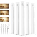 daphomeu 5 Pack 30cm Rechargeable Under Cupboard Kitchen Lights, Dimmable Warm Cabinet Light, LED Motion Sensor Lights Indoor, Magnetic Stick Wireless Light for Shelf Stairs Wardrobe Closet
