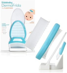 Frida Baby The 3-Step Cradle Cap System, DermaFrida The FlakeFixer, Sponge, Brush, Comb and Storage Stand for Babies with Cradle Cap, White-Blue