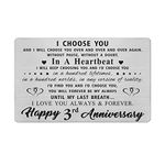 3 Year Anniversary Card Gifts for Him Her, 3rd yr Anniversary Card Gifts, Third Anniversary Card for Husband Wife Women Men Funny Engraved Presents